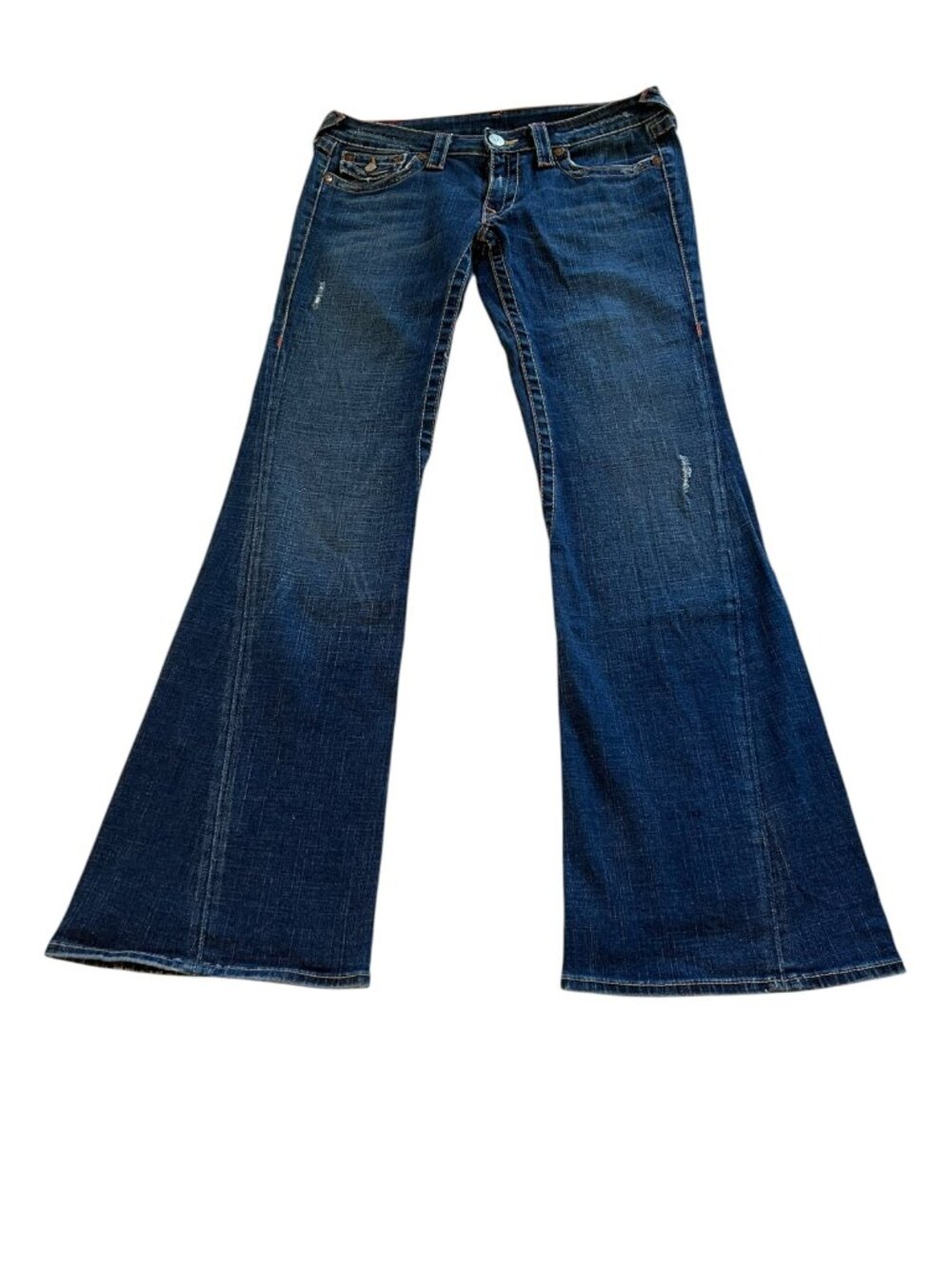True Religion Y2K Joey Size 31x32 Low Rise Flare Denim Jeans Twisted Seam USA